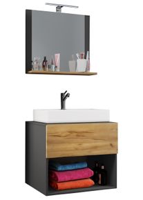 Waschtisch Vcm "3-tlg. Waschplatz Waschtisch Lendas ll Spiegel", braun (anthrazit, honig, eiche), B:80cm T:52cm, Waschtische, Waschtisch