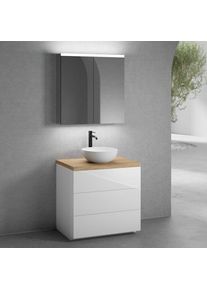 neoro n50 Meuble bas l : 80 cm, 3 tiroirs, vasque &Oslash; 40 cm blanc mat, avec armoire de toilette,, BN0064WM+BN0452WH+BN0402W1+BN0473MI,