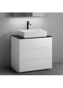 neoro n50 Meuble bas l : 80 cm, 3 tiroirs, lavabo l : 58 cm blanc mat,, BN0065WM+BN0452WH+BN0402BM,