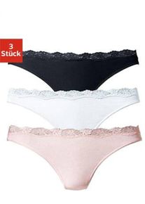 Lascana Dames String in roze, wit, zwart ,maat 32/34, Witt, 95% Katoen, 5% Elastan