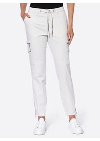 Heine Dames Cargobroek met tunnelkoord in lichtgrijs ,maat 48, Witt, 97% Katoen, 3% Elastan