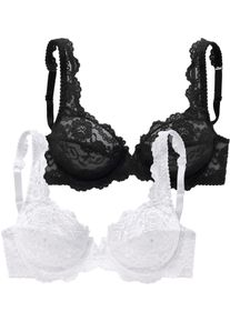 Petite Fleur Dames Beugelbeha in zwart+wit ,maat 95C, Witt, 80% Polyamide, 20% Elastan