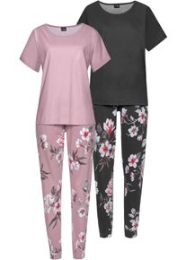 Vivance Dreams Dames Pyjama in mauve/zwart ,maat 32/34, Witt, 100% Katoen
