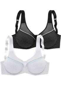 Petite Fleur Dames Beugelbeha in zwart/wit+wit/turquoise ,maat 90B, Witt, 90% Polyamide, 10% Elastan