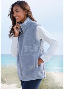 Fleeceweste ELBSAND, Damen, Gr. 44, grau (hellblau), Obermaterial: 100% Polyester, unifarben, gerade h&uuml;ftlang, Westen Fleeceweste, mit gro&szlig;er Schriftzug-Stickerei