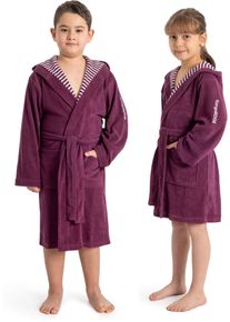 Kinderbademantel Kangaroos "Dalia, Ideal f&uuml;r Zuhause, Schwimmbad oder im Urlaub" Gr. 104, beere, L:61cm, Veloursfrottier, Hausm&auml;ntel, Kinderbademantel, Uni-Farben mit Streifen
