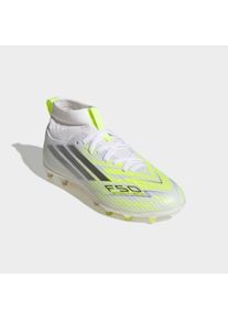 Fu&szlig;ballschuh adidas Performance "F50 SPARKFUSION LEAGUE MID-CUT FESTE B&Ouml;DEN/KUNSTRASEN NEUERER GENERATI", Kinder, Gr. 38,5, cloud wei&szlig;, iron metallic, hi, res gelb, Synthetik, Textil, Schuhe Fu&szlig;ballschuh, f&uuml;r Rasen und Kunstrasenpl&auml;tze geeignet, f&uuml;r Kinder & Jugendliche