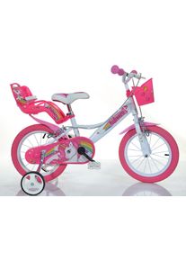 Kinderfahrrad DINO BIKES "16" Unicorn Einhorn Kinderfahrrad M&auml;dchenfahrrad Freilauf 4&ndash;7 Jahre" Gr. 25, pink (wei&szlig;), Fahrr&auml;der, Kinder, 28cm, 16 Zoll (40,64cm), Kinderfahrrad, mit St&uuml;tzr&auml;dern, Korb und Puppensitz