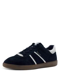 Plateausneaker Tamaris, Damen, Gr. 40, blau (navy), Leder, Lederimitat, kontrastfarbene Details, unifarben mit Farbeinsatz, Schuhe Plateausneaker, Freizeitschuh, Halbschuh, Schn&uuml;rschuh mit gepolstertem Schaftrand