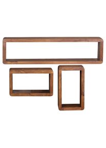 Mid.you Wandregalset, Sheeshamfarben, Holz, Sheesham, massiv, 80x20x15 cm, FSC Mix, h&auml;ngend, Wohnzimmer, Regale, Wandregale