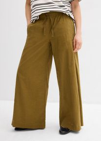 bonprix Palazzo-Hose aus reiner Baumwolle, gr&uuml;n, Gr.44, Weit geschnittene Hose aus feiner Strukturbaumwolle mit Tunnelzug-Schn&uuml;rung und seitlichen Eingriffstaschen., aus 100% Baumwolle