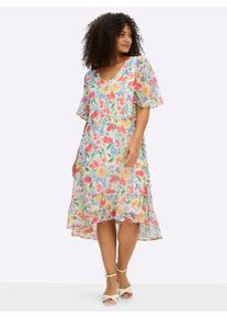 sheego Damen Chiffonkleid mit Volant am Saum in ecru-lila-gemustert ,Gr&ouml;&szlig;e 40, Witt, 100% Polyester