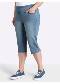 sheego Damen Caprijeans mit breitem Rundumdehnbund in blue-bleached ,Gr&ouml;&szlig;e 40, Witt, 44% Baumwolle, 36% Viskose, 19% Polyester, 1% Elasthan