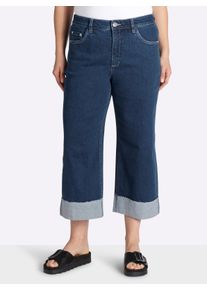 sheego Dames 7/8-jeans met brede zoomomslag in blue-stonewashed ,maat 50, Witt, 95% Katoen, 3% Polyester, 2% Elastan. Inzet: 85% Polyamide, 15% Elastan