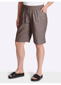sheego Dames Bermuda met pailletten langs de zakken in donkertaupe ,maat 52, Witt, 55% Linnen, 45% Viscose