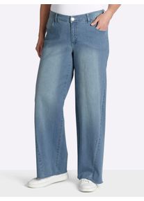 sheego Damen Jeans mit weitem, ausgestelltem Bein in blue-bleached ,Gr&ouml;&szlig;e 40, Witt, 99% Baumwolle, 1% Elasthan