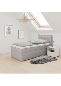 Boxbett Polo Grau ca. 90x200 cm mit Topper