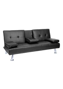 3er-Sofa HWC-F60, Couch Schlafsofa G&auml;stebett, Tassenhalter verstellbar 97x166cm ~ Kunstleder, schwarz