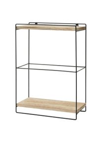Wandregal HWC-K77, H&auml;ngeregal Regal K&uuml;chenregal, Massiv-Holz Metall Industrial 2 Regalb&ouml;den 50x35x17cm ~ natur