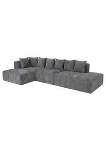 Sofa-Garnitur HWC-Q28, L-Sofa Couch Loungesofa, Stoff Chenille (270 g/m&sup2;) Liegefl&auml;che links 60x310x150cm ~ dunkelgrau