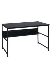 Schreibtisch HWC-K80, B&uuml;rotisch Computertisch Arbeitstisch Ablage, Metall MDF 120x60cm ~ Marmor-Optik schwarz
