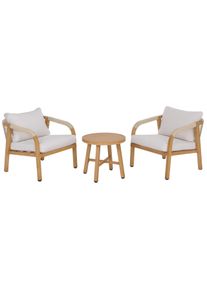 Aluminium Lounge-Set HWC-P82, Gartengarnitur Balkon-Set Stuhl Tisch, Stoff/Textil (220g/m&sup2;) ~ Holz-Optik creme