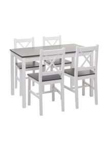 Esszimmer-Set HWC-F77, Sitzgruppe Esszimmergruppe, Massiv-Holz Landhaus 110cm ~ wei&szlig;-grau