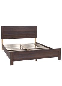 Queen Size Bett HWC-P44, Doppelbett Bettgestell mit Lattenrost, 160x200cm ~ Walnuss-Optik