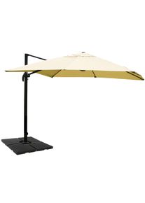 Gastronomie-Ampelschirm HWC-A96, 3x4m (&Oslash;5m) Polyester Alu/Stahl 26kg ~ creme mit St&auml;nder