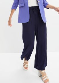 Marlene-Hose bonprix "Marlenehose aus flie&szlig;ender Viskose", Damen, Gr. 52, N-Gr, blau (dunkelblau), Obermaterial: 100% Viskose, loose fit, Hosen Marlene-Hose, aus Viskose, lockere Passform, mit Bindeband, l&auml;ssiger Stil
