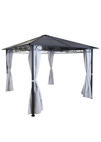 Hardtop Pergola HWC-C77, Garten Pavillon, Kunststoff-Dach Seitenwand Alu hellgrau 3x3m