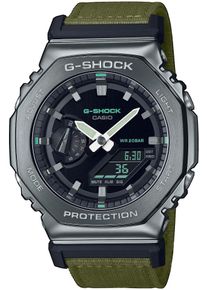Chronograph Casio G-SHOCK, gr&uuml;n (khaki, silberfarben), Armbanduhren, Damen, Chronograph, Quarzuhr,Armbanduhr,Herrenuhr,digital, bis 20bar wasserd.Textilarmband