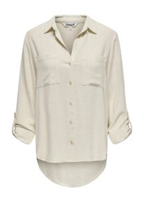 Hemdbluse Only CARMAKOMA "CARSIESTA YASMIN LS LI BL SHIRT PNT NOOS", Damen, Gr. 44, moonbeam, Web, Obermaterial: 80% Viskose, 20% Leinen, unifarben, regular fit normal, V-Ausschnitt, mit Knopf, Blusen Hemdbluse