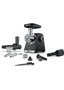 Bosch Fleischwolf "Serie 6 MFWS650B, 3,5kg/Min., 2 Lochscheiben (3 & 8mm), schwarz", schwarz, B:20cm H:24,7cm T:24cm, Zerkleinerer, 2 Stufen, R&uuml;cklauf, Wurststopfer, 10 J Motorgarantie, Planetengetriebe, Fleischwolf