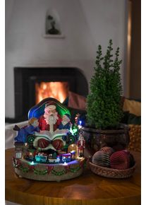 Weihnachtsfigur Konstsmide "Weihnachtsdeko", bunt, B:28,5cm H:28cm T:27,5cm, Dekofiguren, Weihnachtsfigur, LED Szenerie Weihnachtsmann mit Kindern und Zug