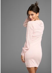 Strickkleid Laura Scott, Damen, Gr. 44, N-Gr, rosa, Feinstrick, Obermaterial: 50% Baumwolle, 50% Polyacryl, unifarben, figurbetont extrakurz, V-Ausschnitt, Rippb&uuml;ndchen, Kleider Strickkleid, mit h&uuml;bschen Ajourstrick&auml;rmeln