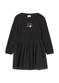 Minikleid s.Oliver JUNIOR, M&auml;dchen, Gr. 116, N-Gr, schwarz, Web, Obermaterial: 95% Baumwolle, 5% Elasthan, bedruckt, gepunktet, kurz, Rundhals, elastischer Bund, Kleider Minikleid, mit Mesh-Rock, Fit and Flare