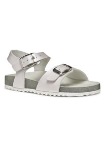 Sandale Geox "J ADRIEL GIRL", M&auml;dchen, Gr. 39, silber (wei&szlig;, silberfarben), Synthetik, metallic, festlich, Schuhe Sandale, Konfirmationsschuh, Kommunionschuh, Klettschuh mit dezentem Schimmer