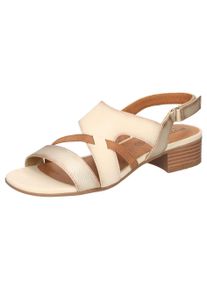 Sandalette Mustang Shoes, Damen, Gr. 37, gold (creme, goldfarben), Lederimitat, metallic, Schuhe Sandalette, Sandalette, Festtagsschuh mit Metallic-Eins&auml;tzen