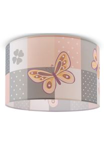 Paco Home Deckenleuchte "Cosmo 220", wei&szlig;, 1, &Oslash; 45,5cm H: 29,5cm, Leuchten, Lampe Kinderzimmer Deckenlampe Rosa Schmetterling Blumen Karo E27, Deckenleuchte