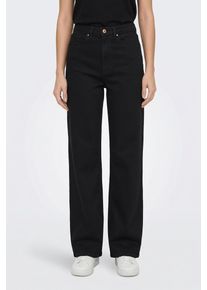 High-waist-Jeans Only "ONLJUICY HW WIDE DNM MAE280 NOOS", Damen, Gr. 32, L&auml;nge 30, schwarz, Denim/Jeans, Obermaterial: 62% Baumwolle, 33% Polyester, 4% Viskose, 1% Elasthan, unifarben, lang, Jeans High-waist-Jeans