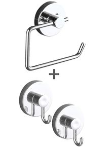 Toilettenpapierhalter Wenko "Vacuum-Loc Modell Milazzo", silber (silber gl&auml;nzend), B:13cm H:10,5cm L:3,5cm, Stahl, Toilettenpapierhalter, Toilettenpapierhalter, inkl. 2 Wandhaken, Befestigen ohne Bohren