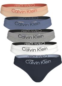 Tanga "THONG 5PK", Damen, Gr. XL (42), 5 Stk., shoreline, wei&szlig;, grau htr, blau tu, Webqualit&auml;t, Obermaterial: 95% Baumwolle, 5% Elasthan, Calvin Klein Underwear, k&ouml;rpernah, Unterhosen Tanga, Mit elastischem Bund