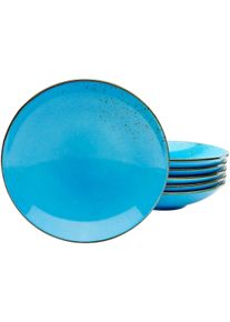 Suppenteller Creatable "Essteller NATURE COLLECTION", blau (mittelblau), &Oslash;:22cm, Steinzeug, Speiseteller, Suppenteller, Teller Set f&uuml;r 6 Personen, &Oslash; 22 cm, Steinzeug, tiefe Teller