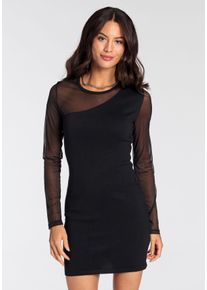 Strickkleid Melrose, Damen, Gr. 44, N-Gr, schwarz, Mesh, Obermaterial: 70% Viskose, 30% Polyamid. &Auml;rmel: 100% Polyamid, unifarben, tailliert mini, Kleider Strickkleid, in femininer Mini-L&auml;nge mit Mesh