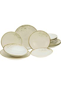 Teller-Set Creatable "Nature Collection Natural Living", beige, 12 Stk., Steinzeug, Geschirr-Sets, Teller-Set, Teller Set, Reaktivglasur mit Sprenkeln, jedes St&uuml;ck ein Unikat