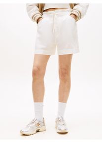 Shorts Tommy Jeans "TJW ESSENTIAL LINEN SHORTS", Damen, Gr. XS (34), N-Gr, wei&szlig; (ecru), Web, Obermaterial: 55% Leinen, 27% Baumwolle, 18% Viskose, unifarben, regular fit kurz, Hosen Shorts, mit angesagtem Paperbag-Bund