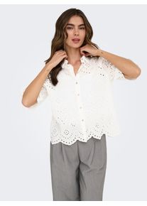Spitzenbluse Only "ONLVALAIS S/S SHIRT WVN NOOS", Damen, Gr. L, cloud dancer, Web, Obermaterial: 100% Baumwolle, unifarben, loose fit normal, gewellter Abschluss, Blusen Spitzenbluse, Baumwolle, loose fit, Topseller