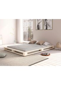 Futonbett OTTO HOME "PALO " Massivholzbett, rundum Ablagefl&auml;che", beige (natur), B:158cm H:16cm L:218cm, Betten, Futonbett, Bodenbett, zertifiziertes Massivholz (Kiefer)