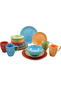 Kombiservice Creatable "Geschirr-Set NATURE COLLECTION Summer", bunt (orange, blau, gr&uuml;n, rot), 16 Stk., Steinzeug, Geschirr-Sets, Kombiservice, Service, Naturfarben mit Sprenkeln, 16 Teile, f&uuml;r 4 Personen